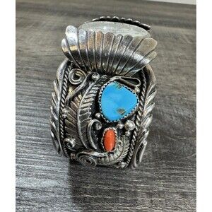Vtg Navajo Verna Blackgoat Sterling Silver Turquoise Watch Cuff Bracelet 103gr